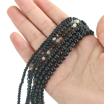 1 3. cikk 4MM Természetes fekete gyöngyház gyöngyök kerek laza távtartó gyöngyök ékszerkészítéshez DIY karkötő nagykereskedelem