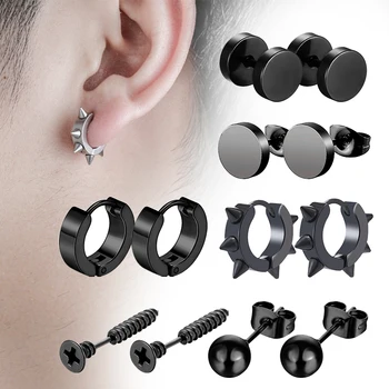 1-6 pár Unisex fülbevaló szett rozsdamentes acél piercing karika fülbevaló férfiaknak Nők Gothic Street Pop Hip Hop kör fülbevaló