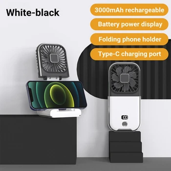 1 db Mini hordozható kültéri kézi ventilátor USB újratölthető 180°-ban összecsukható vezeték nélküli asztali ventilátor Fehér-fekete