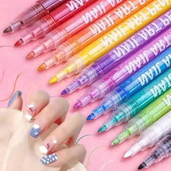 12 színű Nail Art tollkészlet Gyorsan száradó vízálló akril jelölő DIY körömgraffiti szagtalan színes festék toll