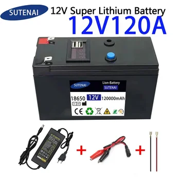 12V Akkumulátor 120Ah 18650 lítium akkumulátor Újratölthető akkumulátor napenergiához elektromos jármű akkumulátor + 12.6v3A töltő