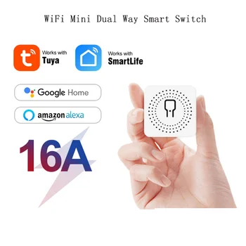 16A Tuya WiFi Smart Mini távirányító kettős vezérlőkapcsoló Hangvezérlés Távoli vezeték nélküli kapcsoló megszakító relé támogatás Alexa Google