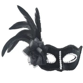 1db Fekete virág kristály strassz női toll álarcos maszk velencei Mardi Gras jelmezek Party Bál születésnap Halloween