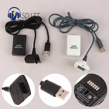 1Set 4800mAh újratölthető akkumulátor fekete/fehér Xbox 360 vezeték nélküli játékvezérlőhöz Játékvezérlők USB töltőkábellel