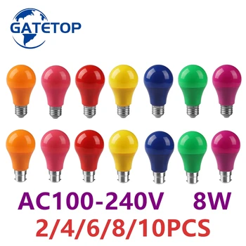 2-10PCS / LOT led 7 színű ünnepi bár hangulatú színes izzó E27 B22 AC100-240V 8W parti világításhoz