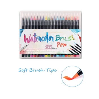 20 színes akvarell ecset toll készlet plusz 1 színező toll Könnyen mosható rajz Festés Kalligráfia Betűk Művészet Gyerek ajándék