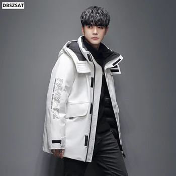 2023 Téli új kabátok pár középhosszú divatos kapucnis kabát Téli fehér kacsapehely plusz bársony vastagító meleg kabát