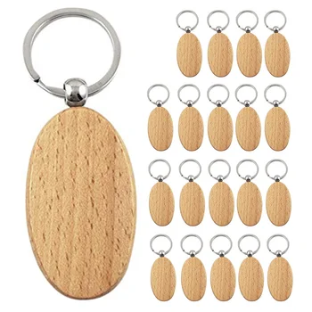 20Pcs üres fa kulcstartó Diy fa kulcstartók Kulcscímkék Ajándékok sárga ovális