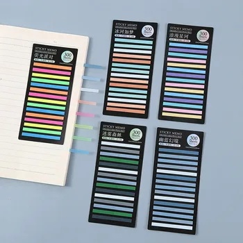 300Lapok Fluoreszkáló PET vízálló színes írószerek Öntapadó jegyzetek INS Szél áttetsző hosszú szalag Rendkívül finom index matricák