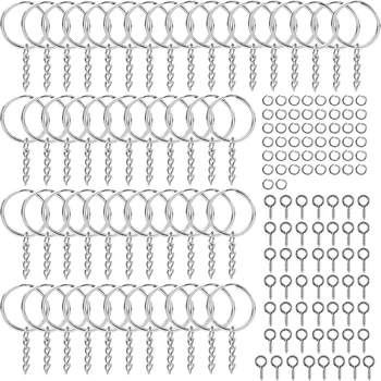 300PCS Kulcstartó üresek Osztott kulcstartók láncokkal Nyitott ugrógyűrűk Szemcsapok kézművességhez DIY ékszerkészítés Gyanta kulcstartó