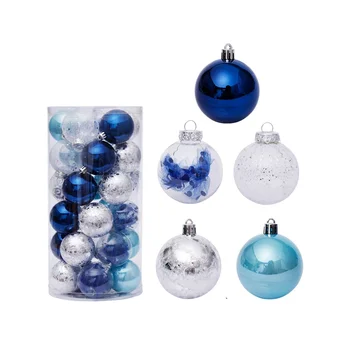 30Pcs Karácsonyi bálok 6cm fa kék karácsonyi bálokhoz műanyag karácsonyfa díszek dekorációk otthoni medálok