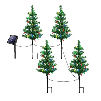 4-Pack napelemes kis karácsonyfa lámpák lámpás Mini karácsonyfa lámpákkal a külső ösvényhez Tornác udvari díszek Tartós