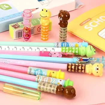4Pcs építőelem ceruza védőburkolat Kawaii medve béka ceruzavédő ceruzahosszabbító műanyag tollfedél Diák