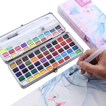 50/72/90/120 színes egyszínű akvarell festékkészlet hordozható gyöngyházfényű fluoreszkáló színrendszer Művészeti festészet pigment ajándékecset eszköz