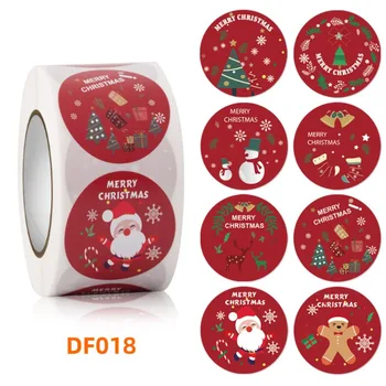 500PCS Boldog karácsonyt papír matricák Aranyos kerek dekoratív matrica Öntapadós címkék Ünnepi ajándékdekorációs kellékek