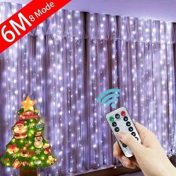 6M/4M/3M LED karácsonyi fények Tündér fényfüzér fények Függönykoszorú USB Festoon Távoli karácsonyi dekoráció otthonra Újév 2024