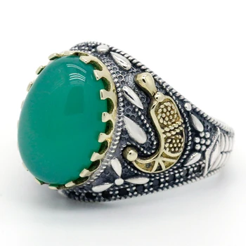 925 sterling ezüst zöld achát férfi és női gyűrűk spinel török kézzel készített ékszergyűrűk