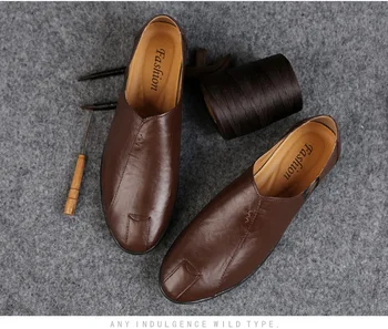 alkalmi bőrcipő Férfi valódi bőr Puha bőr puha alsó férfi naplopók ősz Új British One Pedal Peas cipő