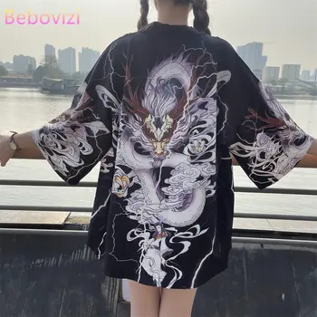 Anime Dragon Print Obi öv 2023 laza nyári strand Cardigan Yukata Harajuku japán divat kimonó stílusú női felsők