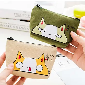 Aranyos elegáns cipzárral Multifunkcionális macskamintás rajzfilmkártya tartók Női pénztárcák Koreai pénztáska Kis érme pénztárca