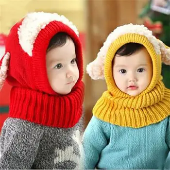 Aranyos kötött baba téli kalap sállal Kisgyermek téli sapka meleg sapka kapucnis sál fülvédő kötött sapka aranyos gyerek kalap sál szett
