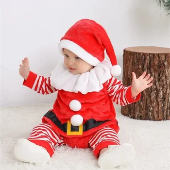 Baba karácsony Egyrészes ruhák Mikulás jelmez fiúnak lány hosszú ujjú romper felsők és kalap 3DBS újszülött ruházat