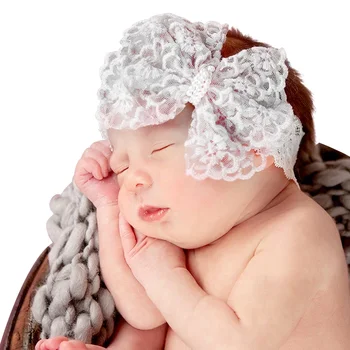 Baby Big Lace Bow Headbands Kids Hair Band Infant Fejdísz Fehér csokorcsomó Hajpánt Girls Soft Headwear Haj kiegészítők