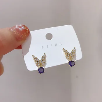 Crystal Cute Butterfly Stud fülbevaló nőknek Divat édes fülbevaló Női Pendientes Ékszerek Ménesben