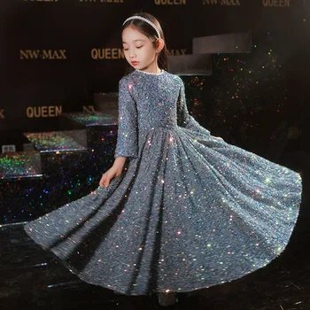 Csúcskategóriás 2-13 éves lányok hercegnő ruha flitteres esküvői parti Tutu bolyhos ruha gyerekeknek Gyerekek esti hivatalos verseny Vestidos