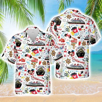 Disney Cruise Hawaii mintás ing férfi női divatgomb rövid ujjú ing Disney Cruise Mickey hawaii ing férfiaknak