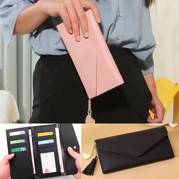 Divat Női táska Hosszú pénztárcák Egyszínű tengelykapcsolók Tárolókártya táskák Új PU bőr érme Pénztárca kártyatartó Összecsukható pénzcsipeszek