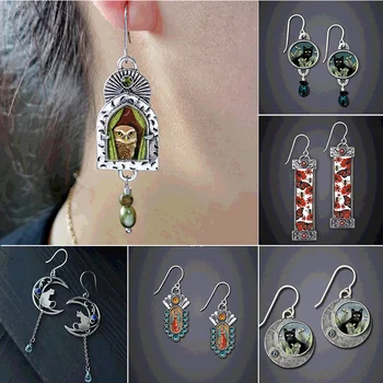 Divat Vintage bagoly fülbevaló Zöld utánzat gyöngycsepp fülbevaló Állati ékszerek Eljegyzési fülbevaló nőknek évfordulós ajándékok