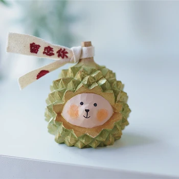 /Durian Bear Small Wood Carving Gold Pillow Durian Cute Desktop Decoration Car Creative