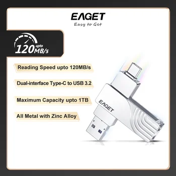 EAGET CF30 USB 3. 2 C típus USB flash meghajtóhoz Pen Drive 1T 32GB 2 az 1-ben USB 3.2 Memory Stick flash lemez C típusú Pendrive