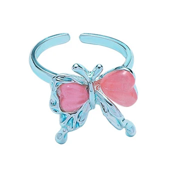 Eetit divatos cinkötvözet rózsaszín gyanta kék pillangó állítható nyitott gyűrű eredeti egyedi elegáns ujjékszerek Bijoux Femme ajándék