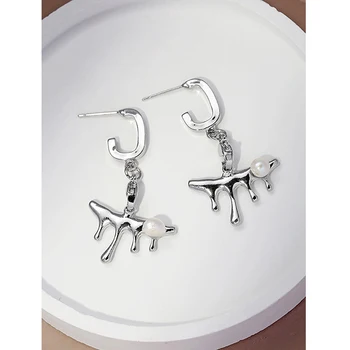 Eetit stílusos egyedi fém vízcsepp geometriai természetes gyöngycsepp karika fülbevaló ezüst színű charm Femme napi fülékszerek