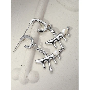 Eetit stílusos egyedi fém vízcsepp geometriai természetes gyöngycsepp karika fülbevaló ezüst színű charm Femme napi fülékszerek
