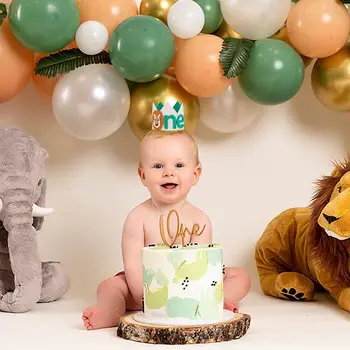 Egy éves születésnapi zsúr dekoráció Oroszlán korona kalap Dzsungel állatok téma Parti kellékek Boldog 1. születésnapi party dekoráció Gyerekek szívessége