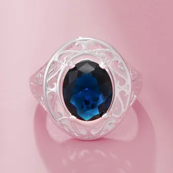 Eredeti 925 Sterling Ezüst alkalmi kék kristály ovális gyűrűk nőknek luxus divattervező party esküvő Ékszer ajándékok