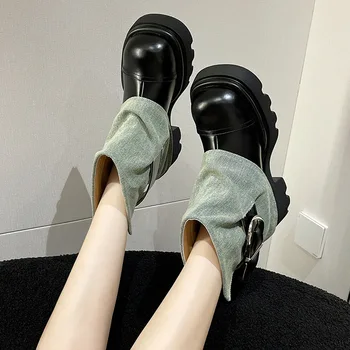 Fehér bokacsizma Kerek orrú cipő Eltömődések Platform Csizma-Női Fűző Alacsony Med 2023 nyár Gumi Lolita Női Solid PU Fűzős C