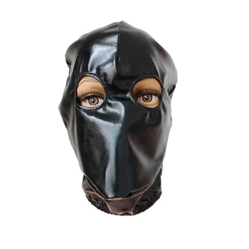 Felnőtt uniszex Zentai jelmezek fekete kapucnis Party kiegészítők Halloween cosplay jelmezek fényes fémmaszk nyitott szemmel