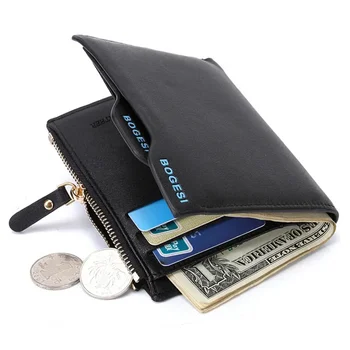 Férfi bőr pénztárca cipzáras férfi pénztárcával Kivehető hitelkártyatartó érmezsebek férfi Carteira Masculina pénztárcához