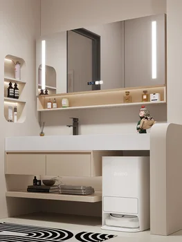 Fürdőszoba bútor modern egyszerű sziklapanel kerámia varrat nélküli mosdó fürdőszoba szekrény kombinált padlóseprő robot WC