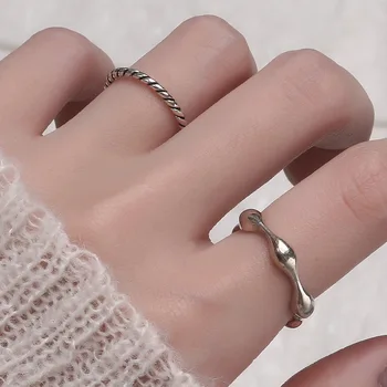 geometriai kialakítás nyitott gyűrű női koreai egyszerű vintage gyűrű személyiséggörbe hullámgyűrű