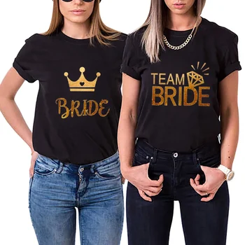Golden Graphic Team Menyasszonyi póló Menyasszonyi esküvői eljegyzési parti póló lányok Bachelorette Hen Party felsők EVJF fekete fehér pólók