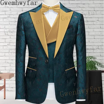 Gwenhwyfar divatcsúcsos hajtókás öltönyök férfiaknak Slim Fit 3 db kabát mellény nadrág férfi üzleti blézer hivatalos vőlegény esküvői parti