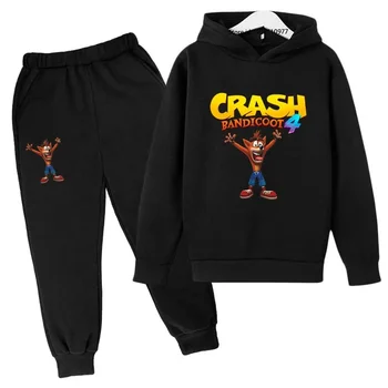 Gyerekek rajzfilm játék Crash Bandicoot Tavasz Ősz Pulóver Kapucnis pulóver+nadrág 2db öltöny 3-13 éves fiúk lányok alkalmi ruhák tréningruhák