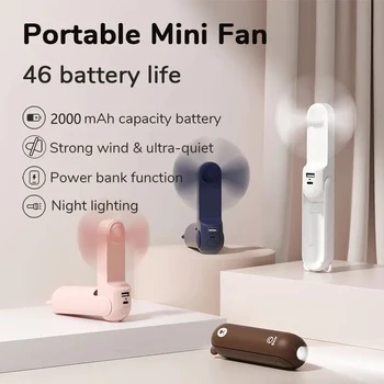 Hordozható ventilátor Mini kézi ventilátor USB 4800mAh újratöltő kézi ventilátor Power Bank zseblámpával
