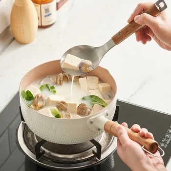 Japán stílusú serpenyő fedéllel tapadásmentes rozsdamentes acél serpenyő tejesedény borítók Tészta leveses edény forró vastag otthoni konyha