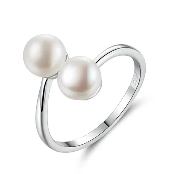 JQUUEEN 925 Sterling ezüst Korea gyűrűk elegáns egyszerű női 6-7mm természetes édesvízi gyöngyök átméretezhető esküvői nyitott gyűrűk